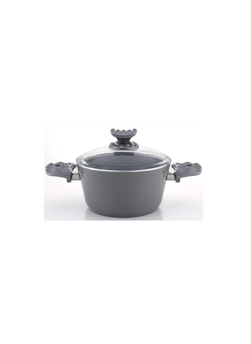 Homemaker Hella Ceramic Non-Stick Surface Casserole - 20cm - Tempered Glass Lid - PFOA Free - Grey 
