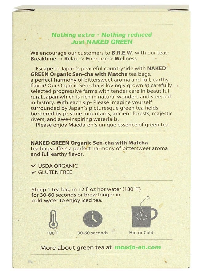 MAEDA-EN NAKED GREEN Organic Sen-cha with Matcha 12 Tea Bags Hot or Cold Drink Green Tea Japanese Origin Individually Wrapped Teabags 08201 1pk - Image 2