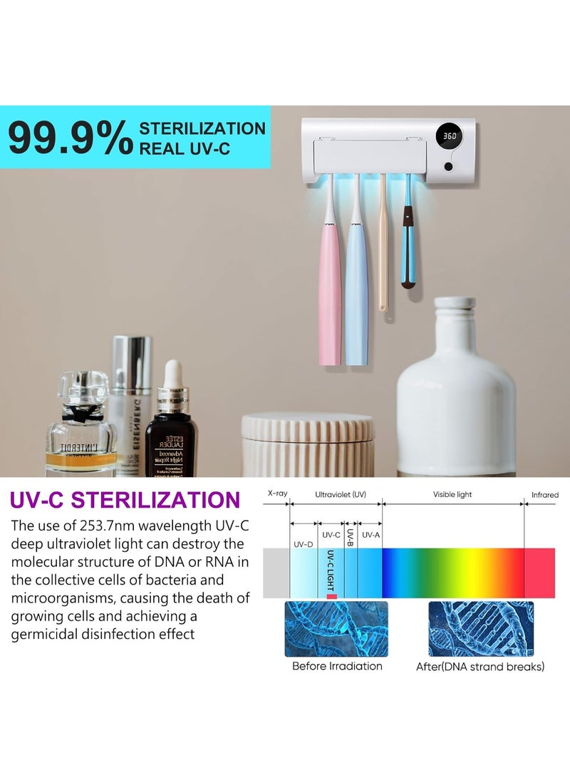 FDTY UV Toothbrush Cleaner, Timer Function, Rechargeable Tooth Brush Holder Wall-Mounted for Bathroom, No Drilling, 4 Slots - Image 2