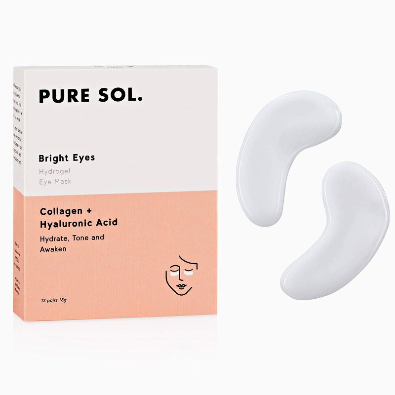 pureSOL Hydrogel Collagen Eye Mask with Hyaluronic Acid, Grape Seed Extract, Hydrate, Tone and Awaken (12 pairs)
