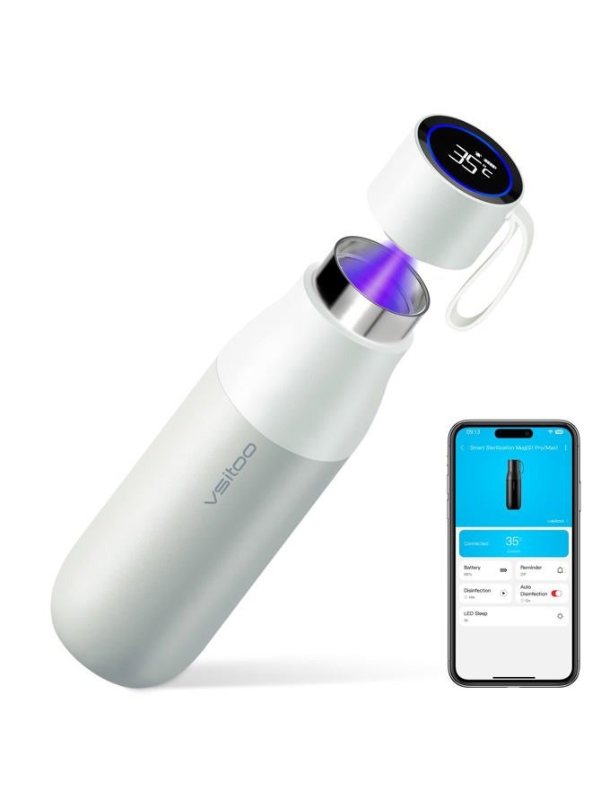 vsitoo 15oz Smart Self Cleaning Water Bottle，Insulated Water Bottle with Stainless Steel, BPA-Free, AI Self-Clean, 30-Day Battery, Magnetic Charging for Travel, Gym or Office, White - Image 1