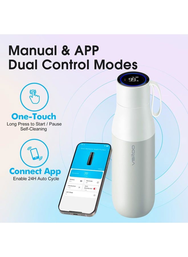 vsitoo 15oz Smart Self Cleaning Water Bottle，Insulated Water Bottle with Stainless Steel, BPA-Free, AI Self-Clean, 30-Day Battery, Magnetic Charging for Travel, Gym or Office, White - Image 4