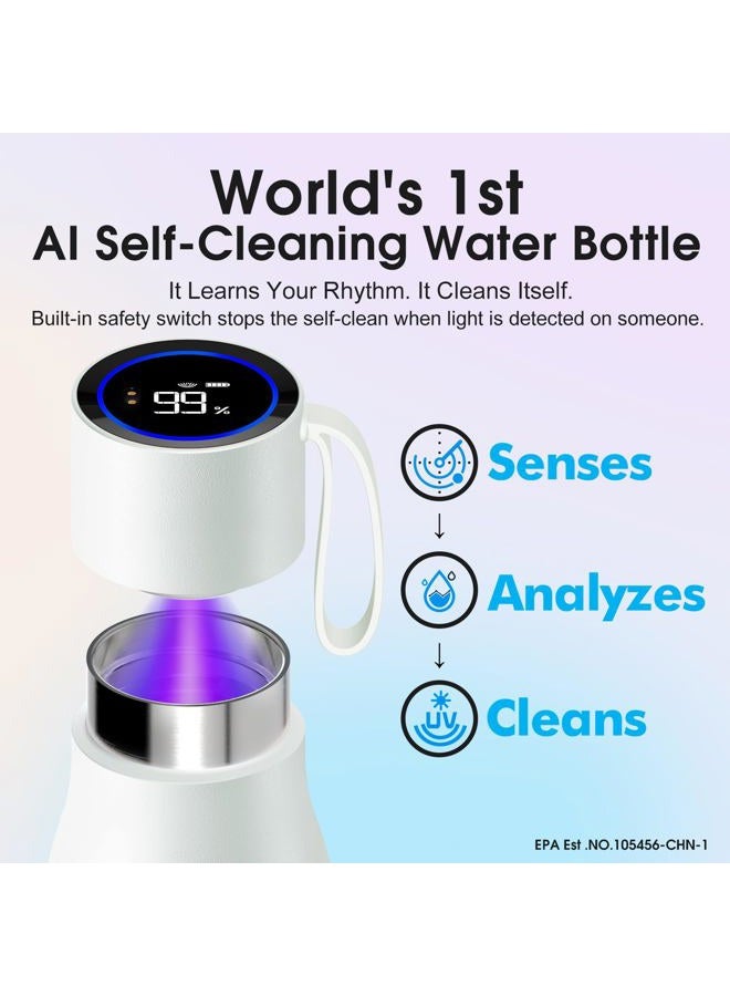 vsitoo 15oz Smart Self Cleaning Water Bottle，Insulated Water Bottle with Stainless Steel, BPA-Free, AI Self-Clean, 30-Day Battery, Magnetic Charging for Travel, Gym or Office, White - Image 2
