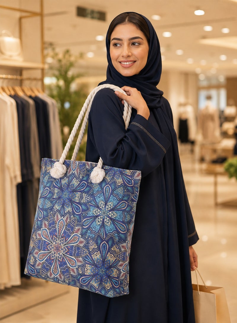 دونيسو شنطة توت نسائية مطبوعة، حقيبة كتف كبيرة بسحاب وحبال حمل مريحة، مع جيب داخلي، مناسبة للجامعة والتسوق والسفر والشاطئ والاستخدام اليومي - Image 1