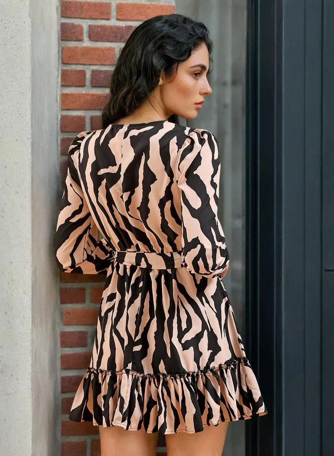 Freehand  Zebra Print Wrap Mini Dress for Women | Best Price UAE