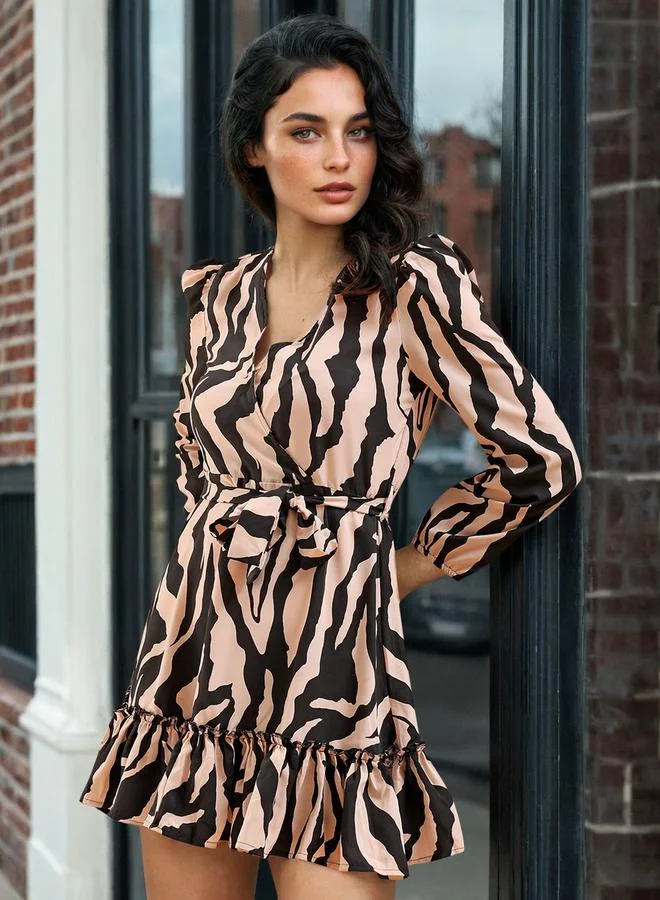 Freehand Zebra Print Wrap Mini Dress