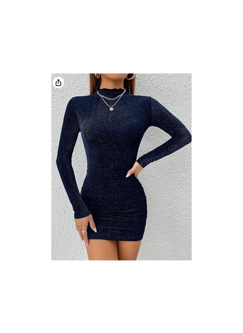 SheIn Shiny tight dress with high neck and ruffled sides