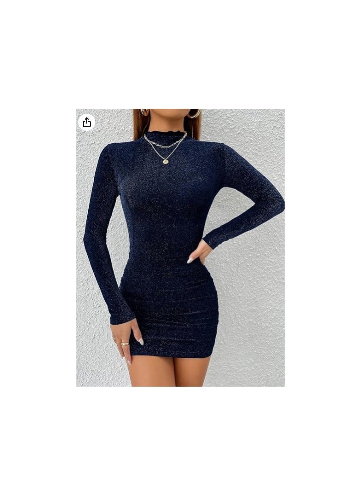 Shein - SheIn Shiny tight dress with high neck and ruffled sides - Image 1