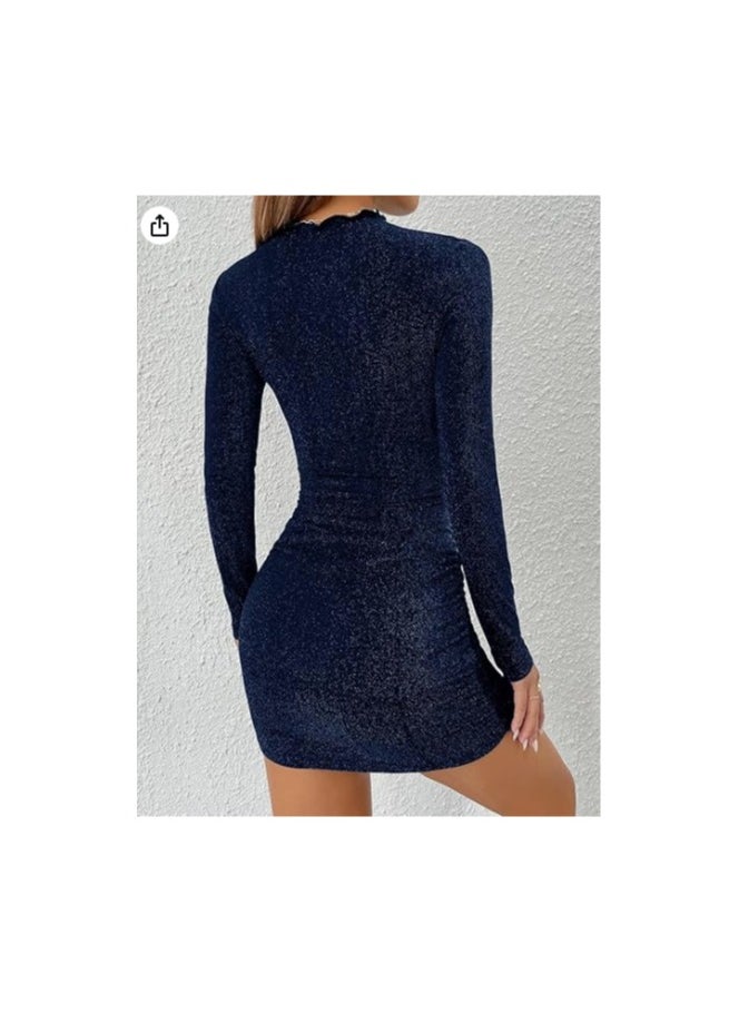 Shein - SheIn Shiny tight dress with high neck and ruffled sides - Image 1