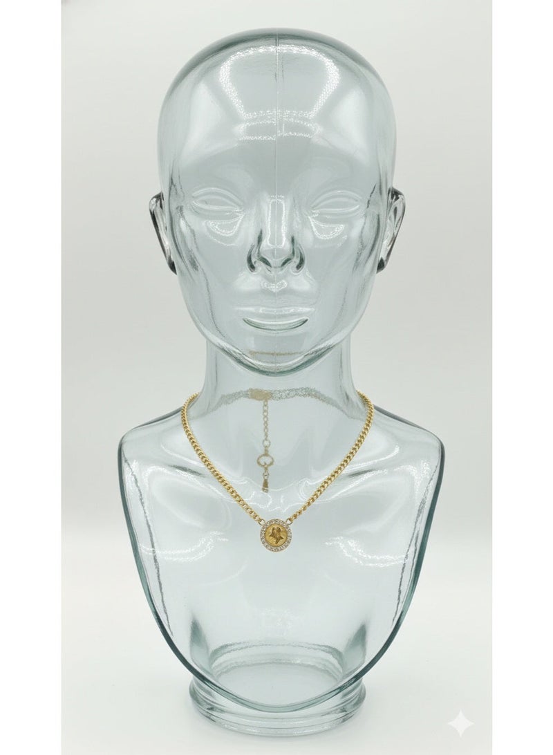 ورد سلسلة رقبة ذهبية أنيقة بدلاية دائرية لامعة، من الستانلس ستيل عالي الجودة، مناسبة للهدايا والمناسبات. - Image 2