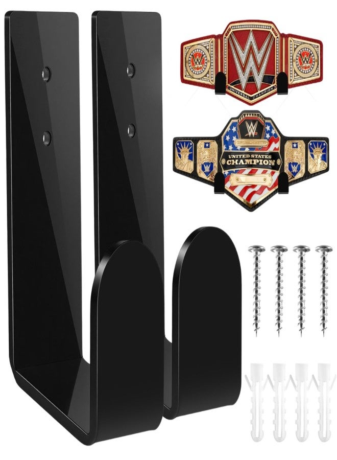 Goqeut Championship Belt Wall Mount Display Holder Set, Professional Wrestling Title Belt Hanger for WWE AEW Belts, Easy Install Wall Organizer Rack (2Pcs Black) - Image 1