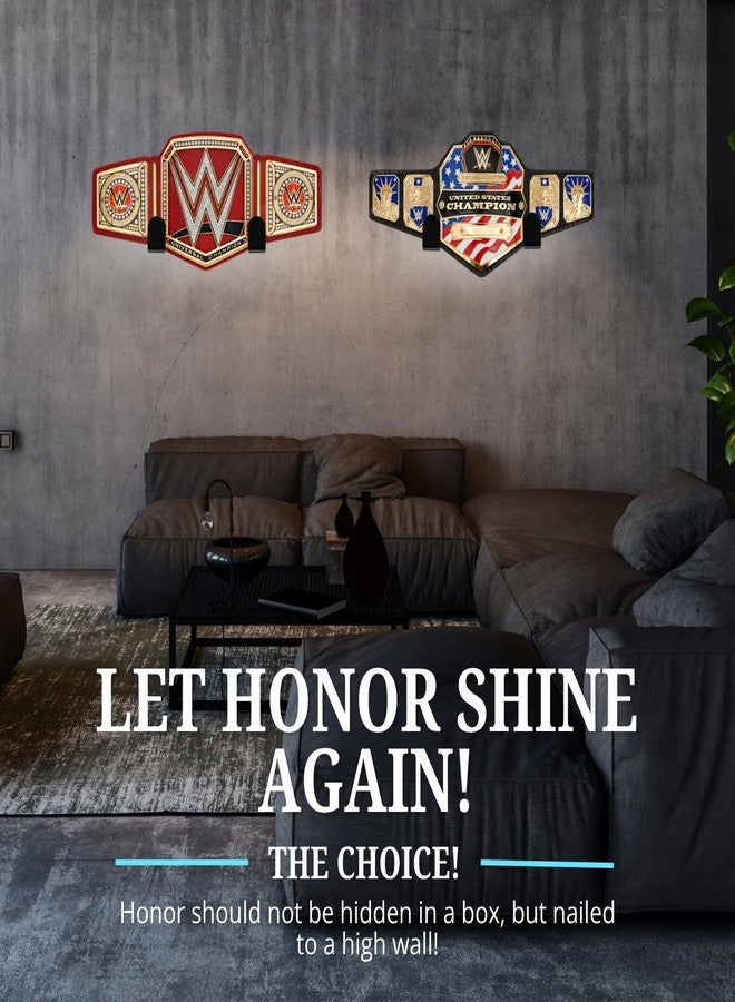 Goqeut Championship Belt Wall Mount Display Holder Set, Professional Wrestling Title Belt Hanger for WWE AEW Belts, Easy Install Wall Organizer Rack (2Pcs Black) - Image 5