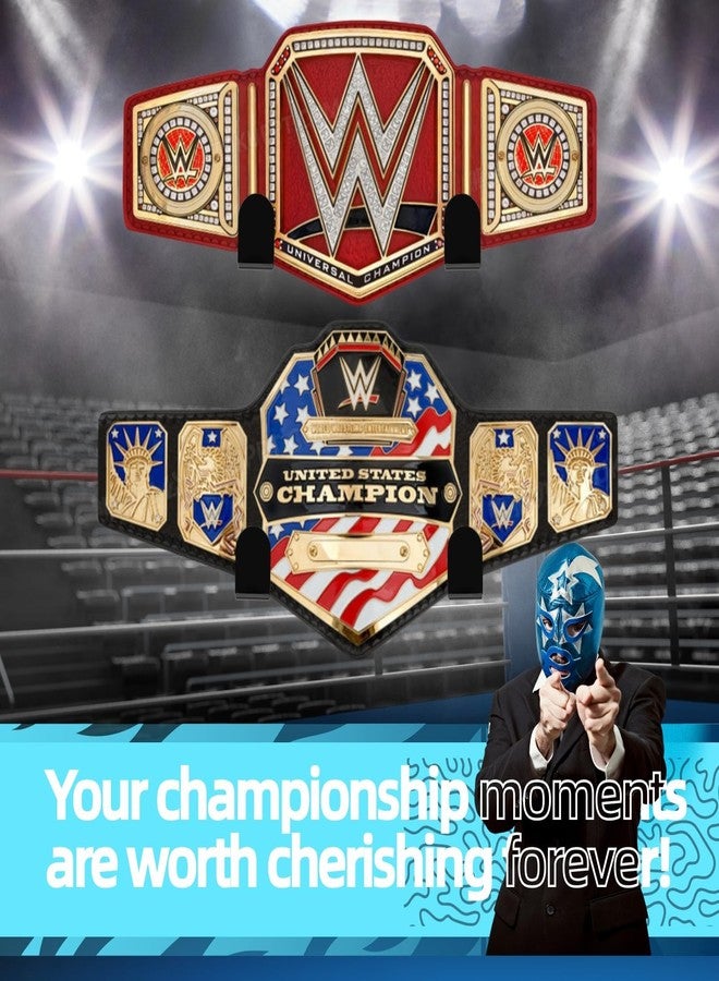 Goqeut Championship Belt Wall Mount Display Holder Set, Professional Wrestling Title Belt Hanger for WWE AEW Belts, Easy Install Wall Organizer Rack (2Pcs Black) - Image 3