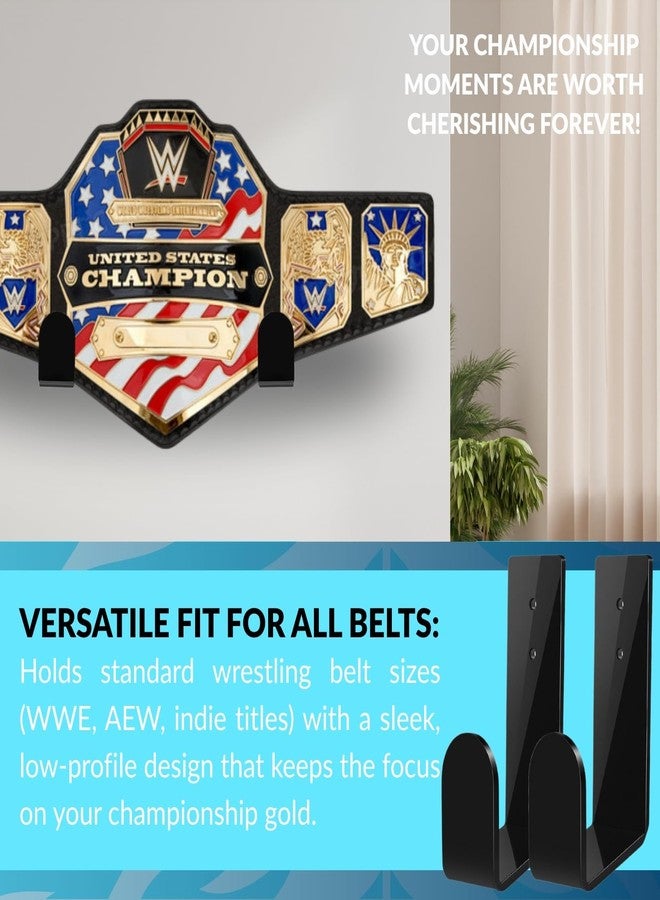 Goqeut Championship Belt Wall Mount Display Holder Set, Professional Wrestling Title Belt Hanger for WWE AEW Belts, Easy Install Wall Organizer Rack (2Pcs Black) - Image 4
