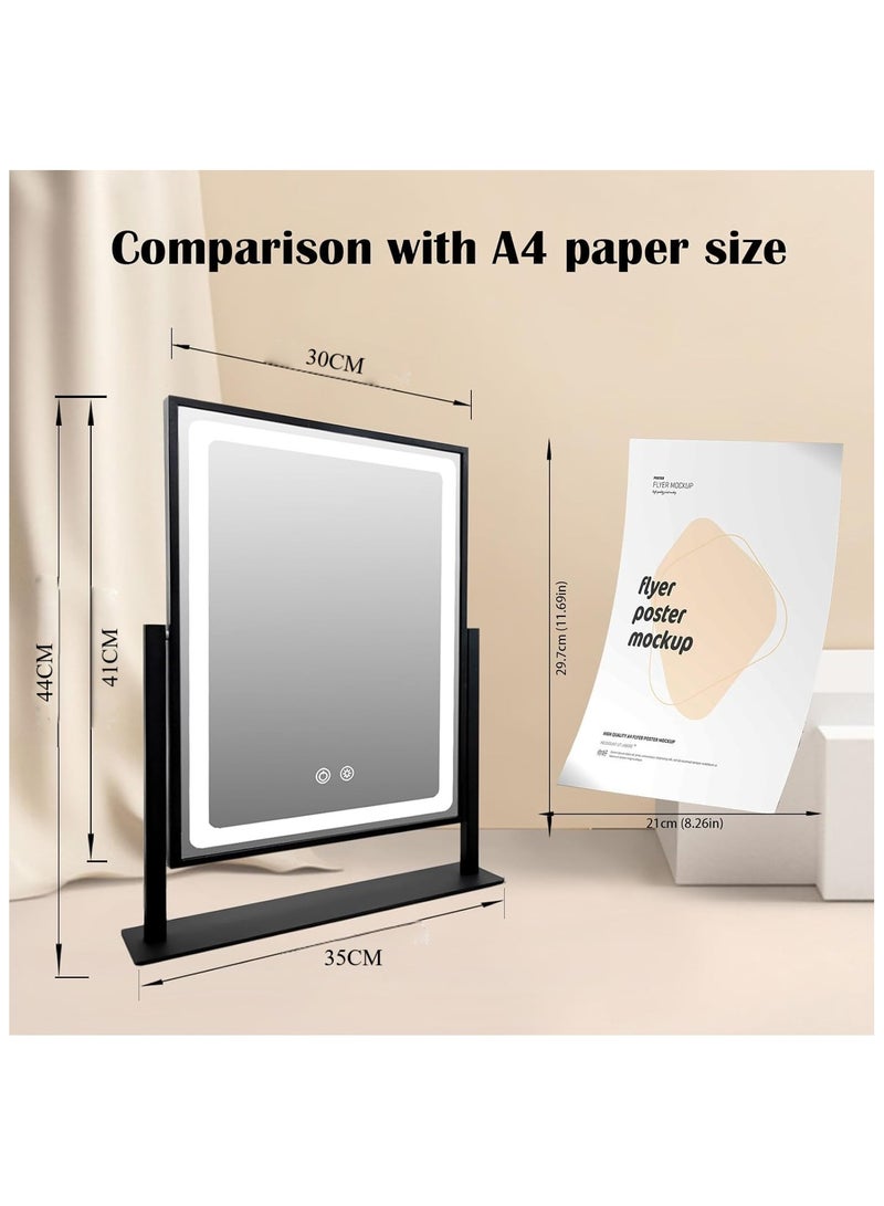 30X41CM LED Makeup Mirror with Light Dimmable Adjustable Brightness Touch Sensor Black - Image 3
