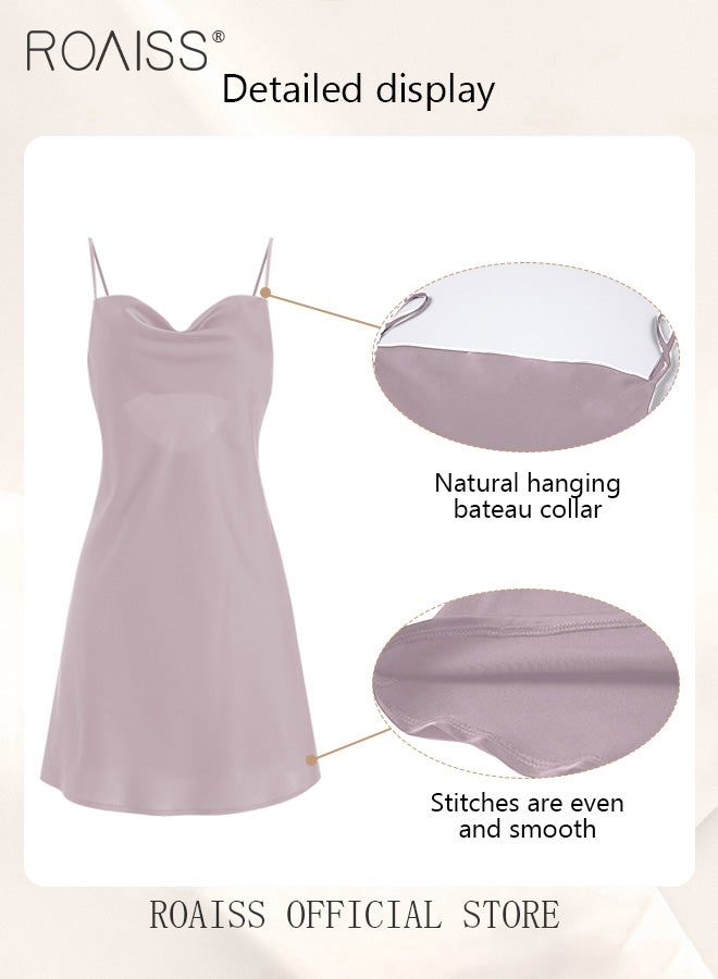 roaiss 2-Piece Set of Women Pajamas with V-Neck Design Women Home Wear Set Same Color Outer Robe and Lace Element Nightgown  - Image 2