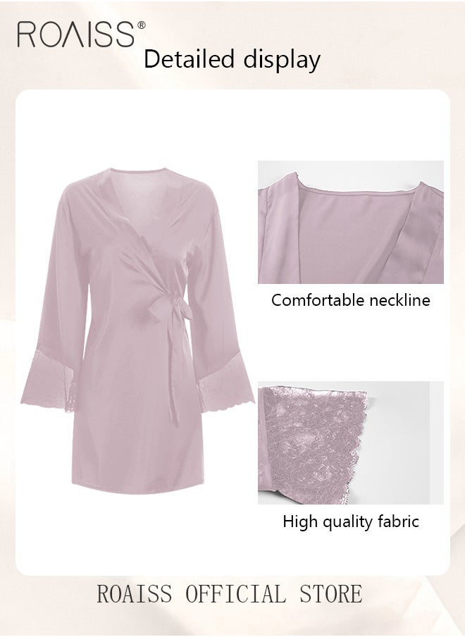 2-Piece Set of Women Pajamas with V-Neck Design Women Home Wear Set Same Color Outer Robe and Lace Element Nightgown - pzsku/ZE166F286B2B531878562Z/45/_/1699610214/f7b466be-a701-45bc-a5fd-26672688bb1d