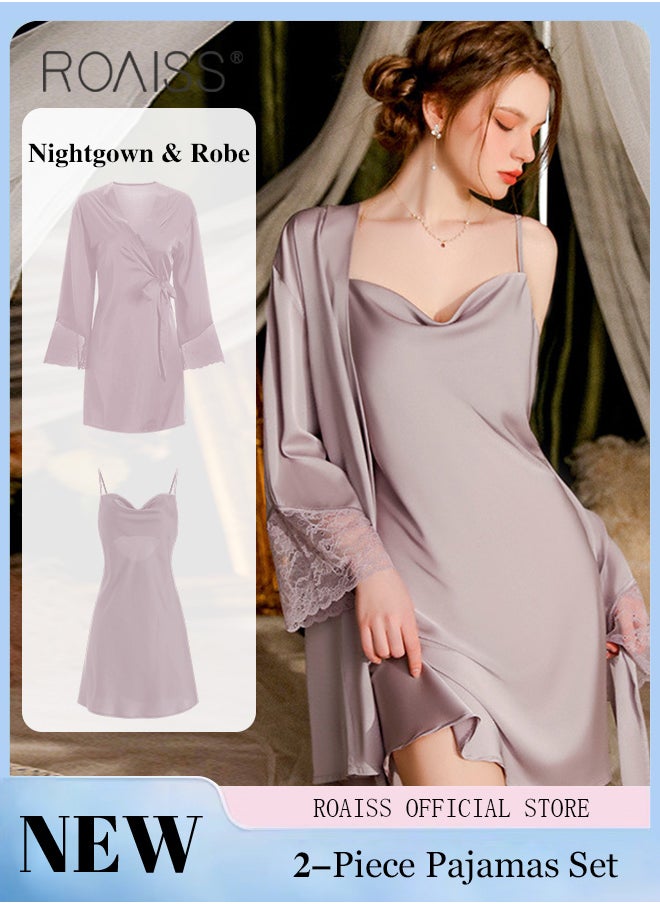 2-Piece Set of Women Pajamas with V-Neck Design Women Home Wear Set Same Color Outer Robe and Lace Element Nightgown - pzsku/ZE166F286B2B531878562Z/45/_/1715570668/46fa5350-685b-4570-8c66-0655d1bcc991