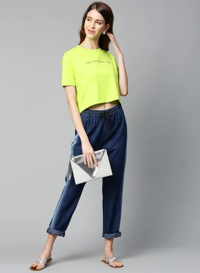 ساسافراس Fluorescent Green Boxy Fit Crop T-Shirt for Women