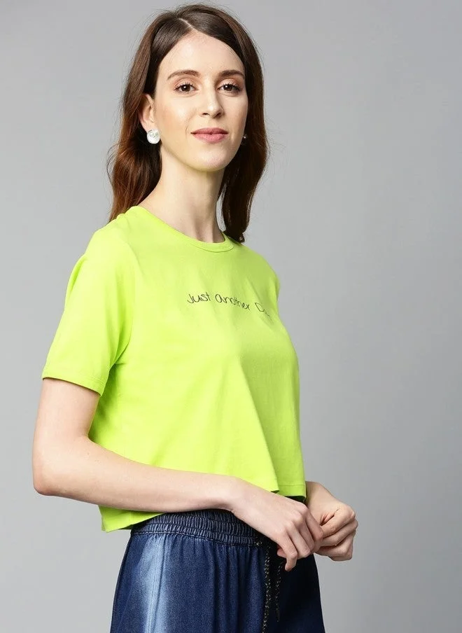 SASSAFRAS Fluorescent Green Boxy Fit Crop T-Shirt for Women