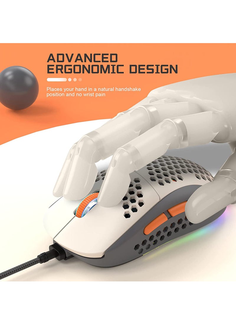 روك بو - ماوس ألعاب M8 LED مريح للغاية وخفيف الوزن على شكل قرص العسل تصميم مخصص ثلاثي الألوان Chroma RGB بإضاءة خلفية 7 أزرار قابلة للبرمجة 6400 نقطة في البوصة لأجهزة الكمبيوتر المحمول PS4 Xbox - Image 1