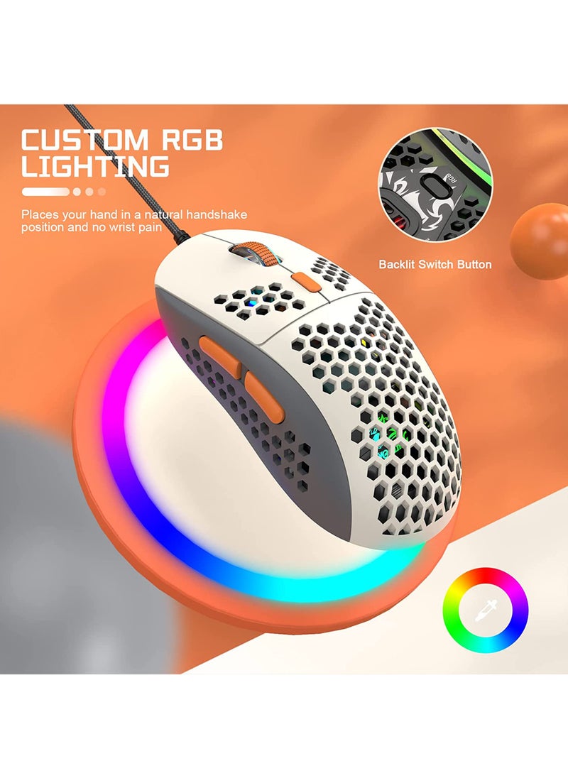 روك بو - ماوس ألعاب M8 LED مريح للغاية وخفيف الوزن على شكل قرص العسل تصميم مخصص ثلاثي الألوان Chroma RGB بإضاءة خلفية 7 أزرار قابلة للبرمجة 6400 نقطة في البوصة لأجهزة الكمبيوتر المحمول PS4 Xbox - Image 1