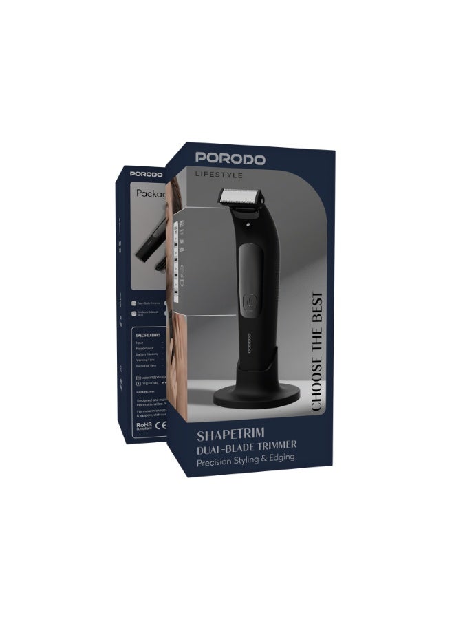 porodo Sharpetrim Dual Blade Trimmer Precision Styling & Edging with 4 Detachable Combs / 13 Days on Full Charge / IPX7 Water Resistant / Wet & Dry Shaver / 2H Working Time - Black - Image 2