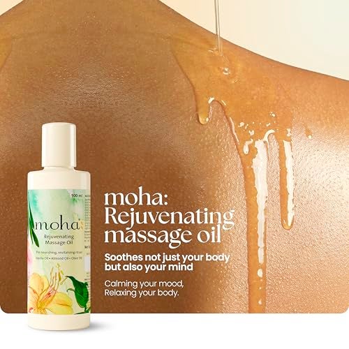 Moha Rejuvenating Massage Oil with Jojoba, Almond & Olive Oil | Lightweight Full Body Massage Oil for Relaxation Mind, Body, Stress | Claming Body & Skin Nourishment | Soothing Ayurvedic Blend for Healthy and Clear Glow - 100 Ml (Pack of 1) - Image 2