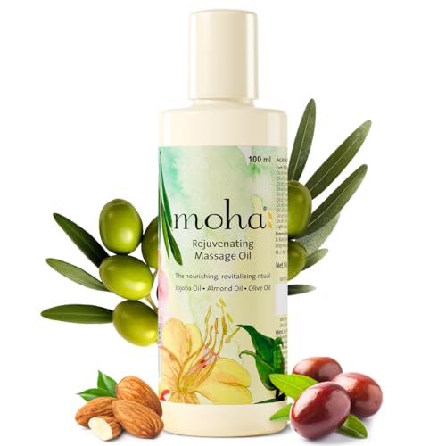 Moha Rejuvenating Massage Oil with Jojoba, Almond & Olive Oil | Lightweight Full Body Massage Oil for Relaxation Mind, Body, Stress | Claming Body & Skin Nourishment | Soothing Ayurvedic Blend for Healthy and Clear Glow - 100 Ml (Pack of 1) - Image 1