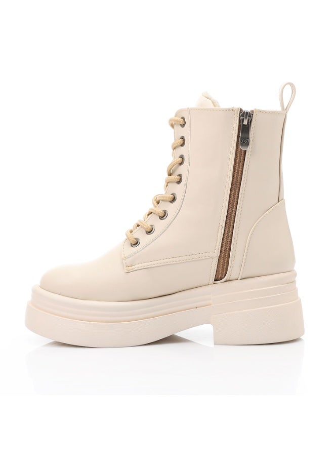 آيس كلوب حذاء كاحل بسحاب سادة - بيج - Image 4