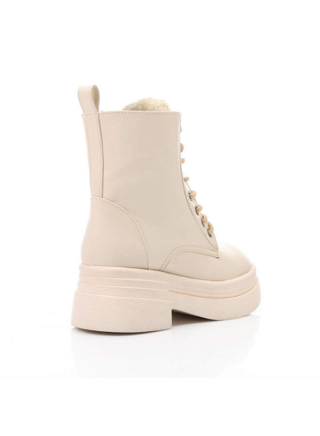 آيس كلوب حذاء كاحل بسحاب سادة - بيج - Image 3