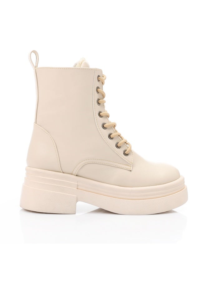 آيس كلوب حذاء كاحل بسحاب سادة - بيج - Image 2