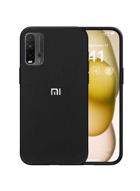متوافق مع حافظة Xiaomi Redmi 9T/Poco M3 بطبقة مزدوجة وغطاء واقٍ للهاتف الخلوي عالي التحمل مقاوم للصدمات ومتين مع نسيج مانع للانزلاق - أسود