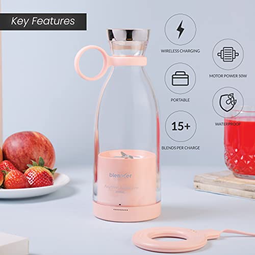 Blenxer Portable Blender 350ml, Perfect for Shakes, Smoothies, Baby Food | Portable Blender For Gym and Kitchen | Wireless Charging | 15+ Blends on Single Charge | 1 year Warranty -Peachy Pink - Image 3