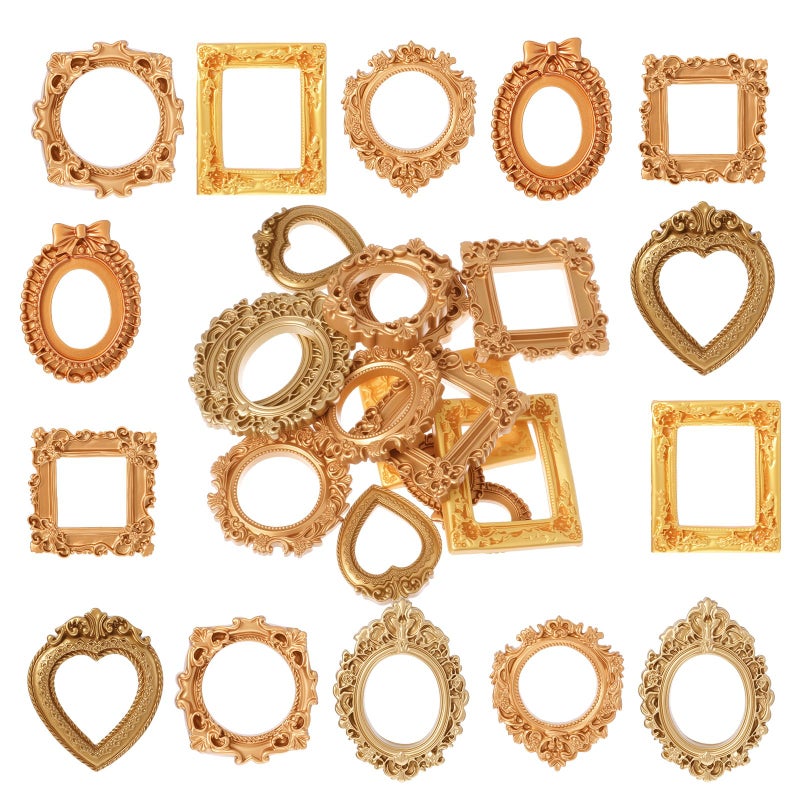 Quilax 14PCS Vintage Resin Picture Frames, Mini Picture Frames Antique Small Pictures Frame, Oval Rectangle Vintage Picture-Frame for DIY Photography Mobile Phone Party Halloween Decor - Image 1