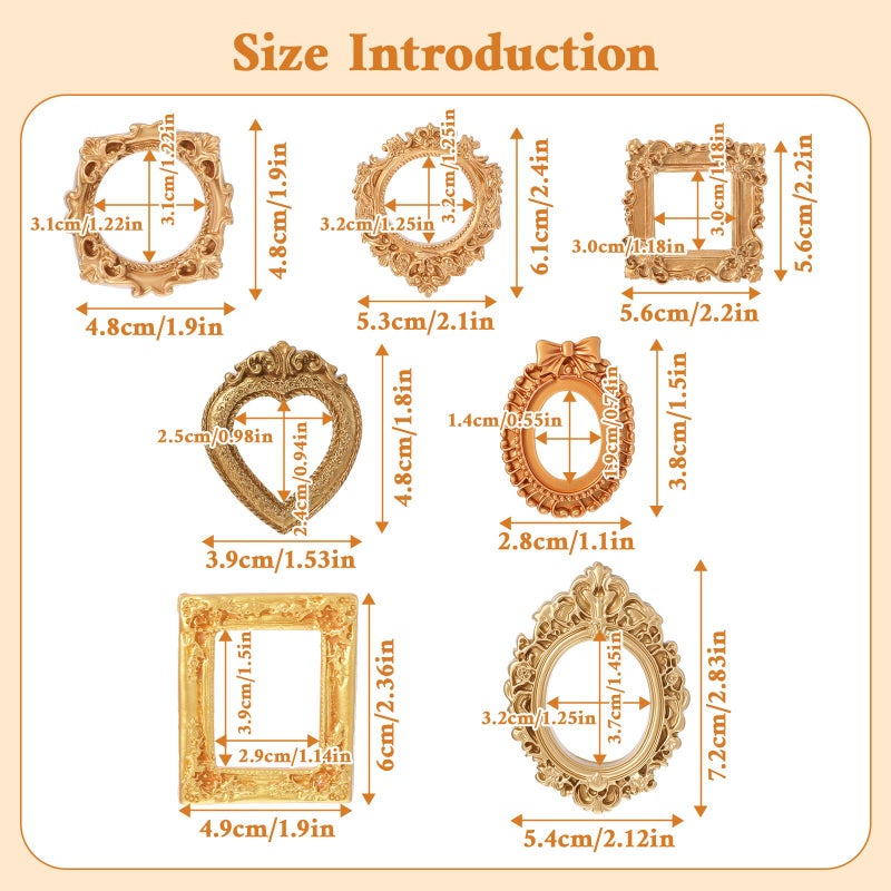 Quilax 14PCS Vintage Resin Picture Frames, Mini Picture Frames Antique Small Pictures Frame, Oval Rectangle Vintage Picture-Frame for DIY Photography Mobile Phone Party Halloween Decor - Image 2