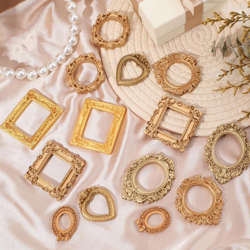 Quilax 14PCS Vintage Resin Picture Frames, Mini Picture Frames Antique Small Pictures Frame, Oval Rectangle Vintage Picture-Frame for DIY Photography Mobile Phone Party Halloween Decor - Image 5