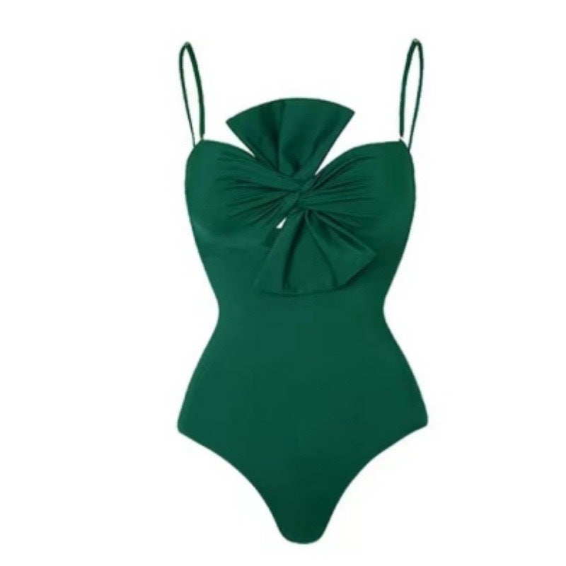 Lanqi 2024 Solid One-Piece Swimsuit with Bow Black suit  - Image 3