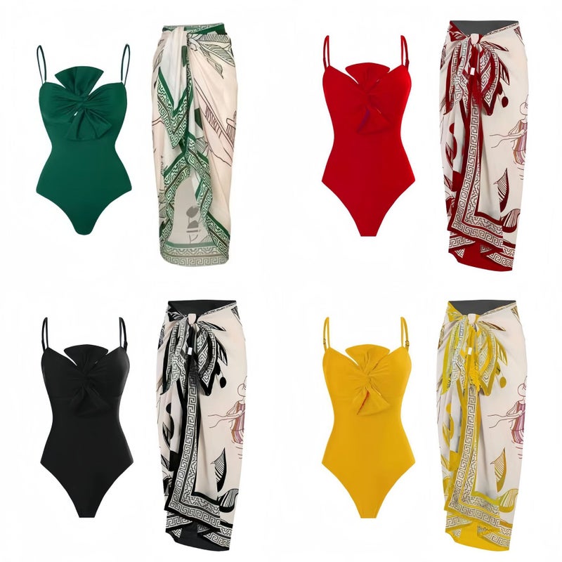 Lanqi 2024 Solid One-Piece Swimsuit with Bow Black suit  - Image 5