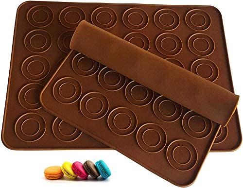 MoldBerry 30 Cavity Macaroon Mat Silicone Macaroon Sheet for Bake Pans Macaroon Pastry Cookie Making Non Stick Reusable Macaroon Mould Pack of 2 Multi Color - Image 1