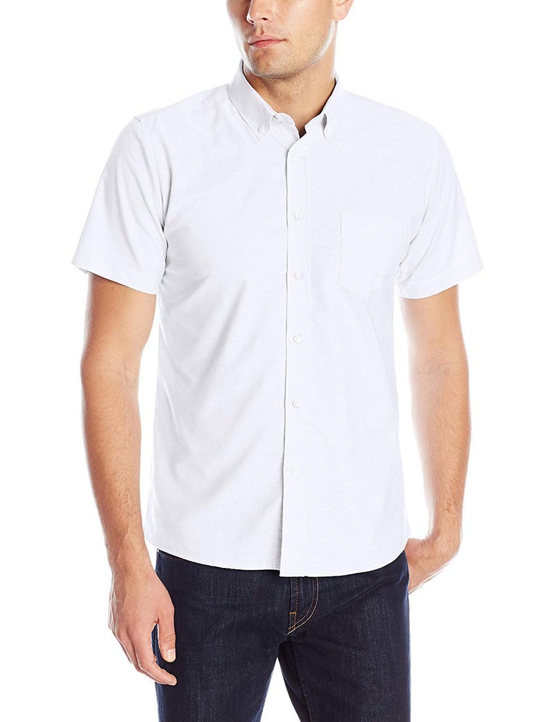 IZOD mens Short Sleeve Button-down Oxford button down shirts, White, 36-37 US - Image 5