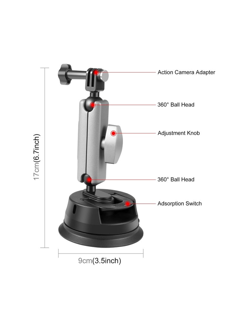 Car Suction Cup Mount, 360° Rotation Windshield  Window Camera Bracket, Fit for Gopro Hero 11 10 9 8 7 Insta360 X3 Dji Action Camera Accessories, for Car Windscreen or Window, Tiles, Table Tops - Image 3