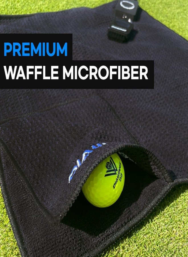 DIAWINGS W Diawings All in One Golf Towel, 5-in-1 Multi-Functional Golf Towel, with Magnetic Hold, Waffle Weave Microfiber Club & Ball Towel, Retractable Brush, Carabiner Clip – Ultimate Golf Accessory (Black) - Image 4