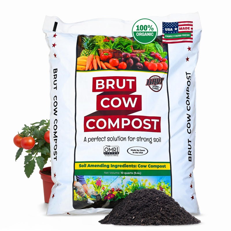 BRUT WORM FARMS Brut Cow Compost â€“ Nutrient-Rich Composted Cow Manure Organic Soil Amendment â€“ 100% Pure Compost, Additive-Free Fertilizer for Vegetable Gardens, Flowers, Lawns & Indoor Plants â€“ 10 Quart - Image 1