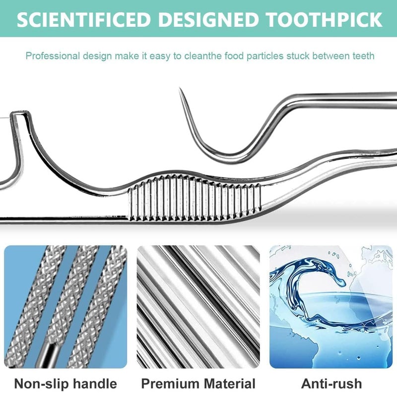 Hidak Hidak 7 in 1 Portable Stainless Steel Toothpicks Set Reusable Toothpick Cleaning Kit for Teeth Metal Toothpick Holders for Outdoor Picnic Camping Traveling - Image 5