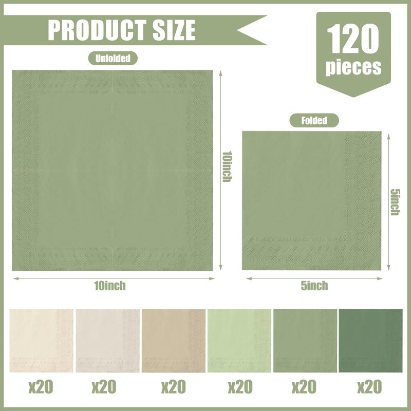 Whaline 120 Sheet Sage Green Cocktail Napkin 2 Ply Nude Sage Green Color Paper Napkins Milky White Brown Green Disposable Dinner Napkins for Wedding Baby Shower Supplies  5 Inch - Image 2