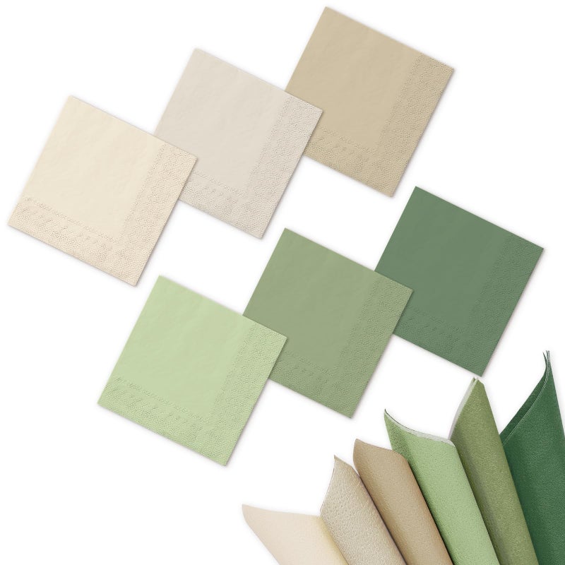 Whaline 120 Sheet Sage Green Cocktail Napkin 2 Ply Nude Sage Green Color Paper Napkins Milky White Brown Green Disposable Dinner Napkins for Wedding Baby Shower Supplies  5 Inch - Image 1