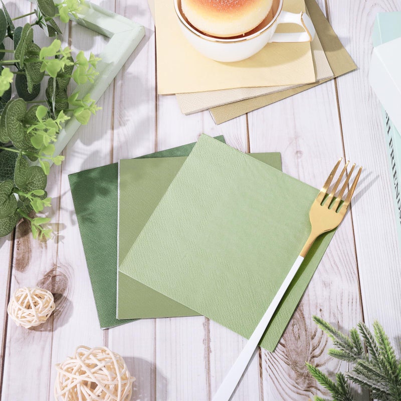 Whaline 120 Sheet Sage Green Cocktail Napkin 2 Ply Nude Sage Green Color Paper Napkins Milky White Brown Green Disposable Dinner Napkins for Wedding Baby Shower Supplies  5 Inch - Image 4