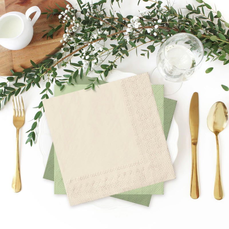 Whaline 120 Sheet Sage Green Cocktail Napkin 2 Ply Nude Sage Green Color Paper Napkins Milky White Brown Green Disposable Dinner Napkins for Wedding Baby Shower Supplies  5 Inch - Image 5