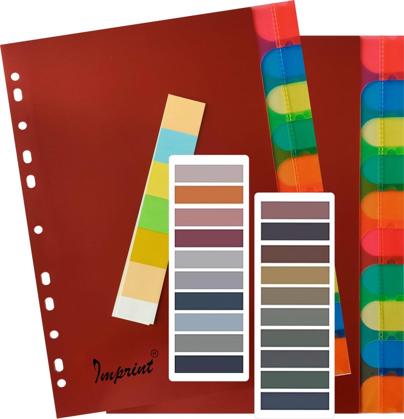 IMPRINT A4 Binder Index Separator (20 Insertable tab Sheets) - Separators for Box Files, Lever Arch Files, Binders Punched- A4 Size with 2 Packs of Book Tabs in 20 Colours (Total 400 Tabs) - Image 2